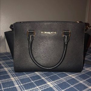 Black Medium Selma Saffiano Leather Handbag